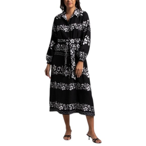 CELINA MOON Puff Sleeve Floral Tiered Midi Shirt Dress - Picture 1 of 3